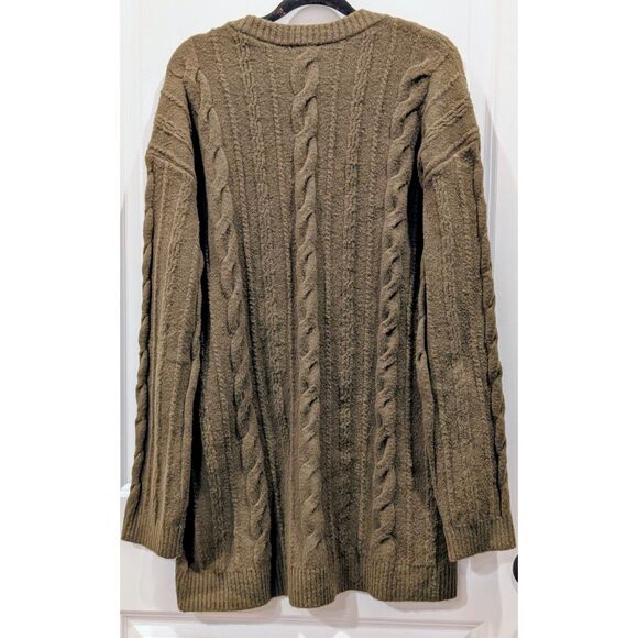Talbots Cable Knit Cardigan V-Neck Fuzzy Wool Blend Olive Green Large L - Picture 2 of 6